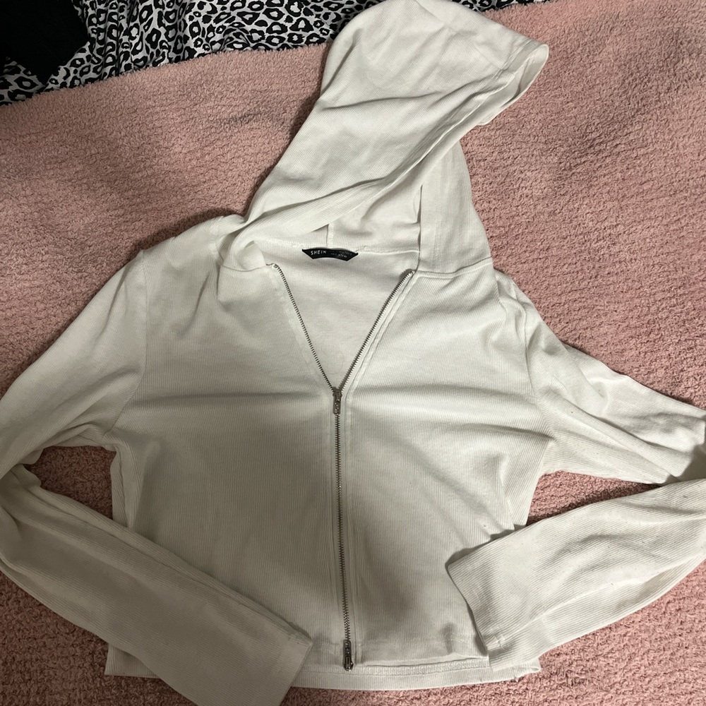 SHEIN White Long Sleeve Fitted Crop Hoodie